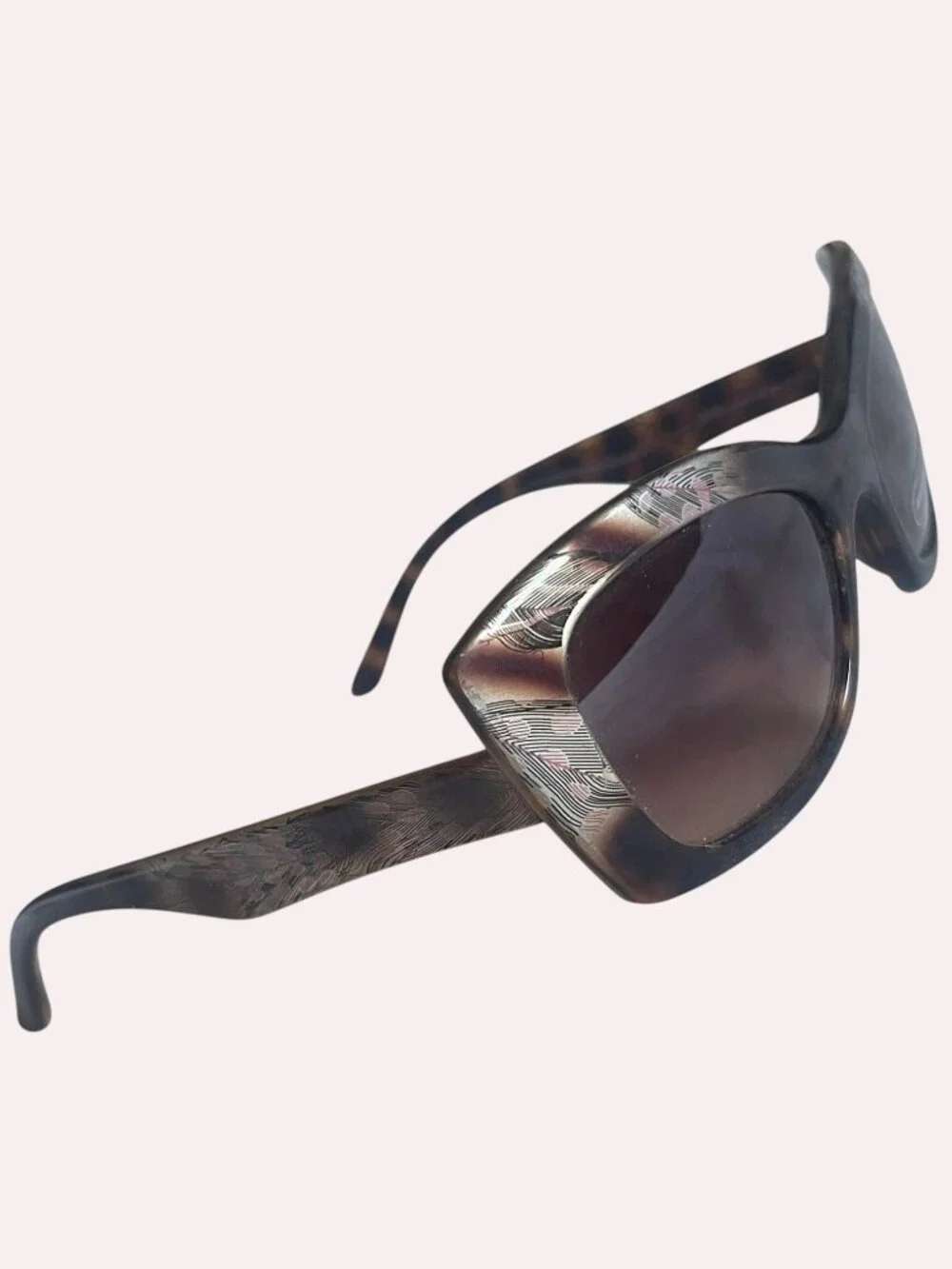 Feather Print Oversized Square Sunglasses Brown Gradient Lenses